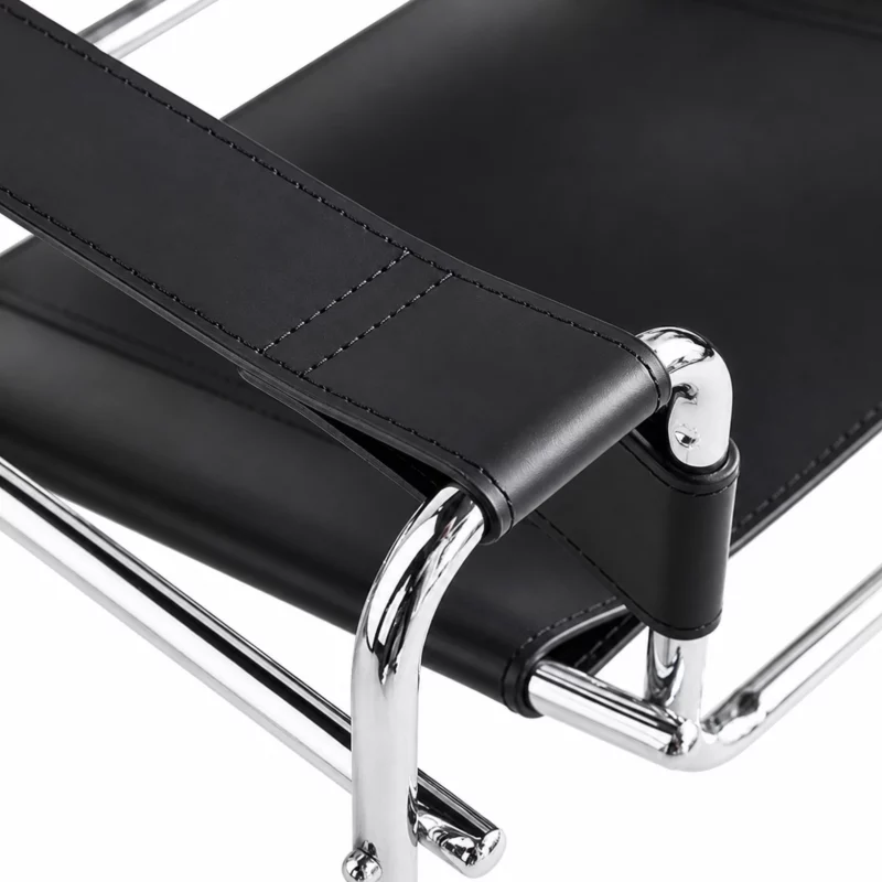 close up of black wassily lounge chair